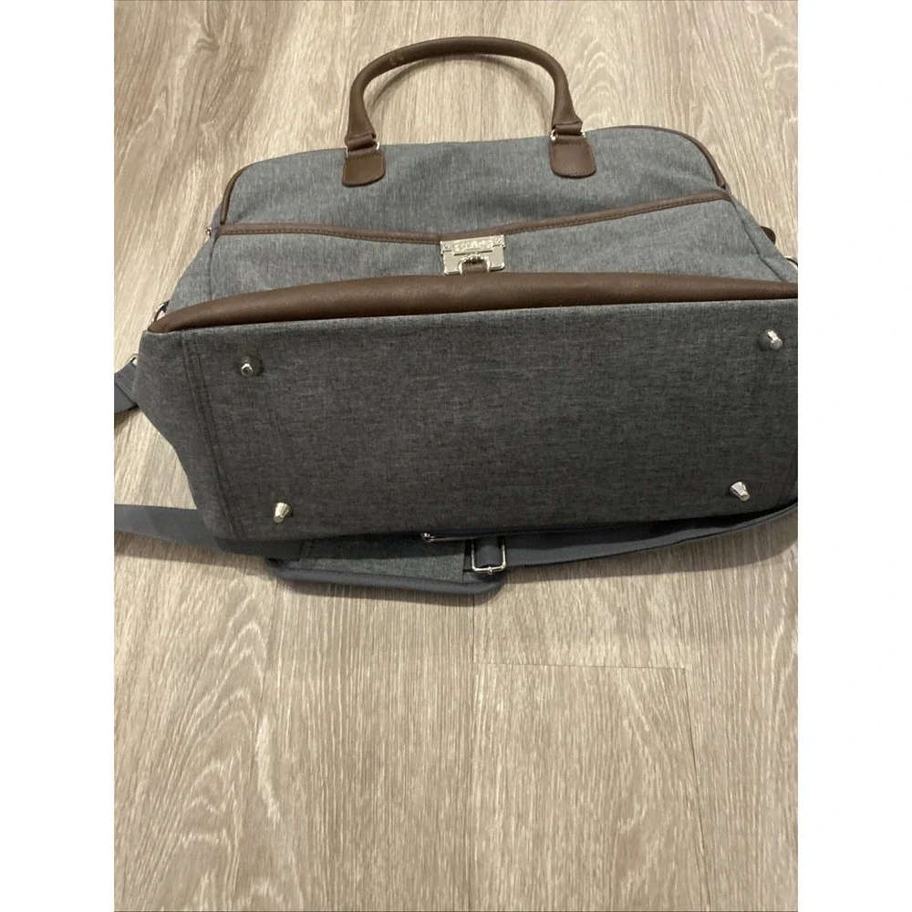 VTG Y2K Chaps Grey Laptop Tote Bag Nylon Brown Trim Silver Logo Luxury Designer